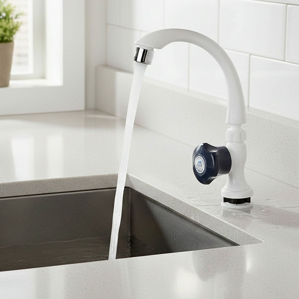 White Plastic Swan Neck Water Tap for Kitchen & Wash Basin – Smooth Flow Sink Faucet