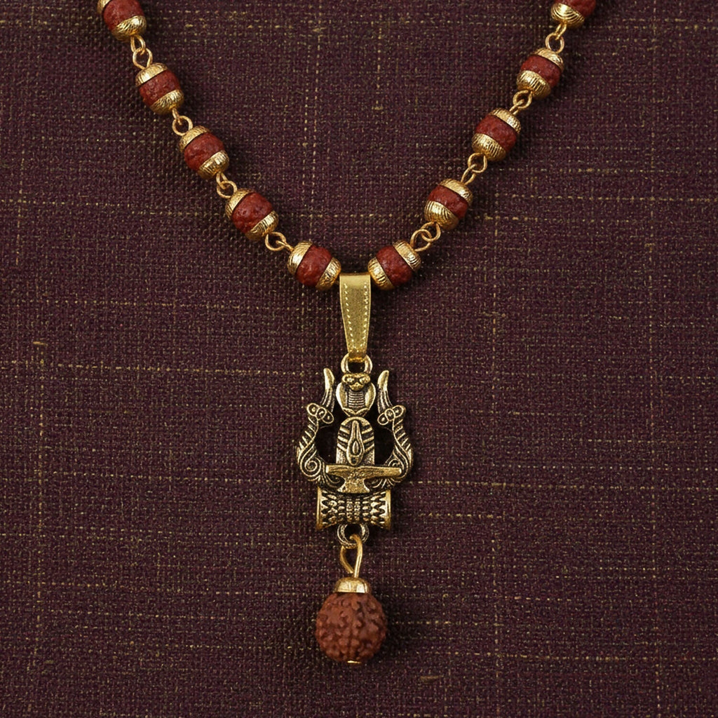 Trishul Shivling Gold Pendant & Rudraksha Mala