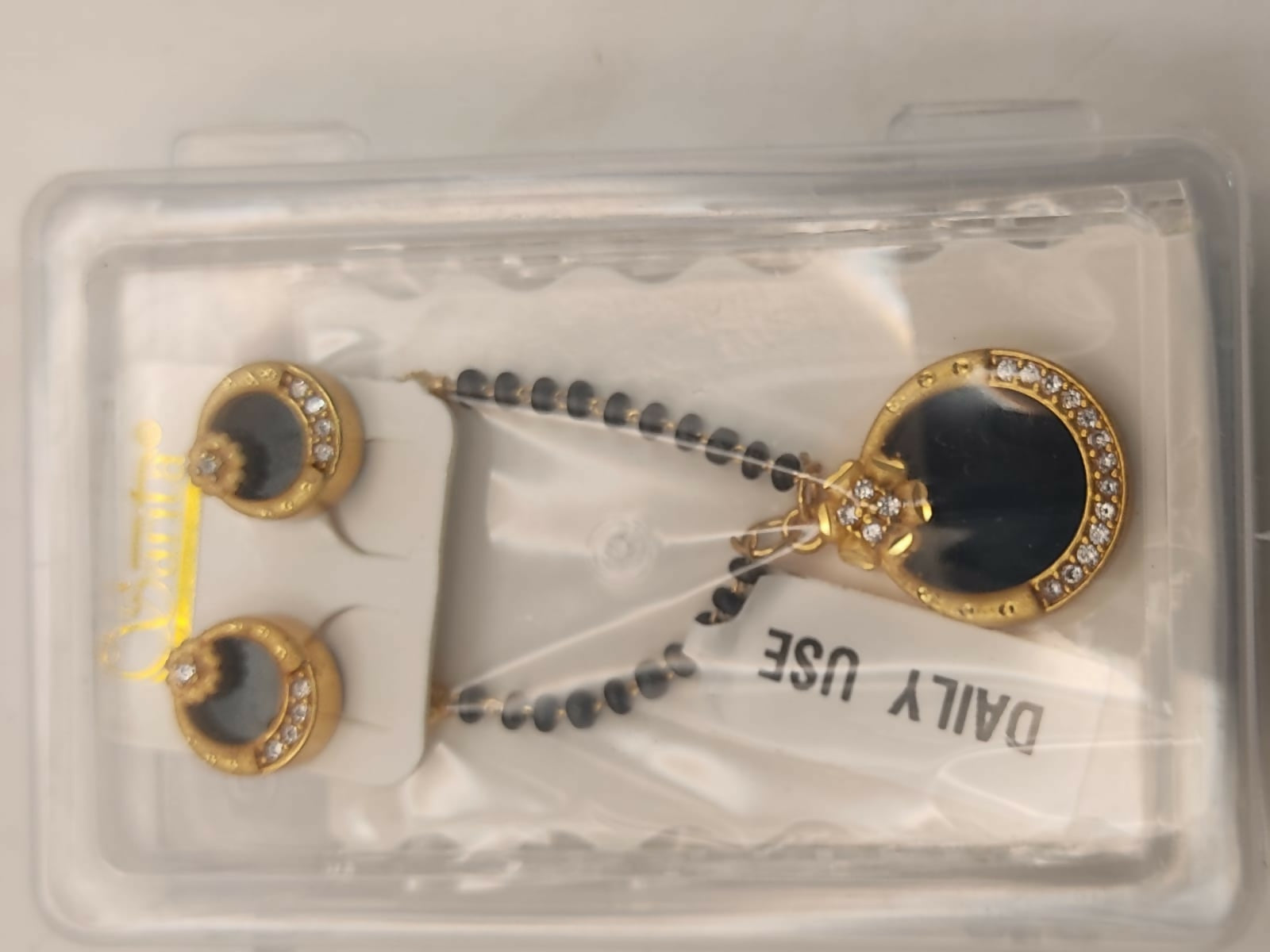 Gold Plated AD Circular Stud Earrings and mangalsutra with Grey Stone for women