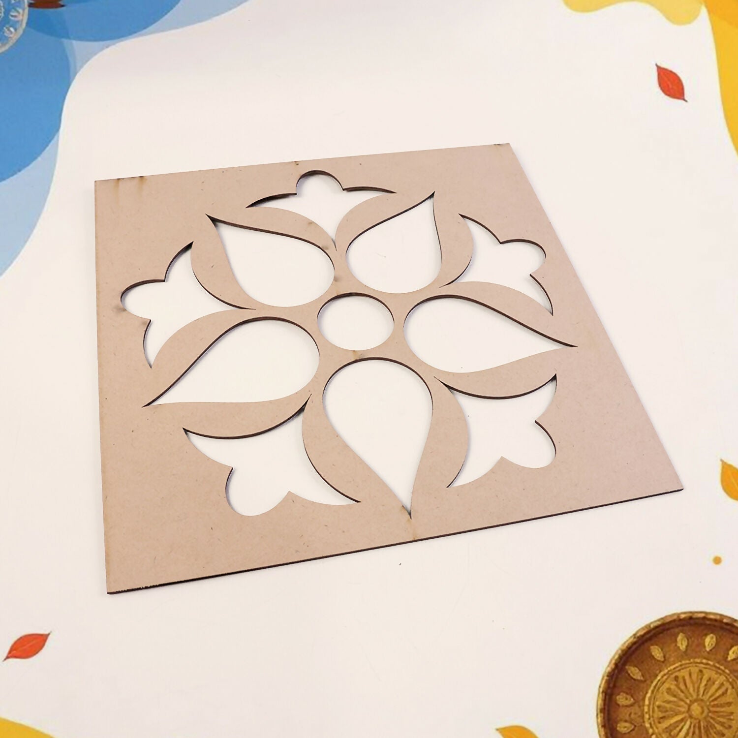 Flower Petal Rangoli MDF Design | Reusable Diwali Rangoli
