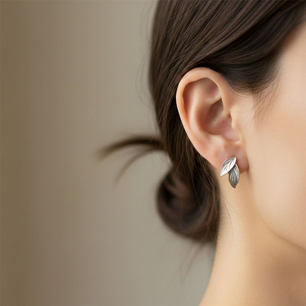 Minimalist Nature-Inspired Leaf Studs Korean Style – Premium Pearlescent Enamel Earrings