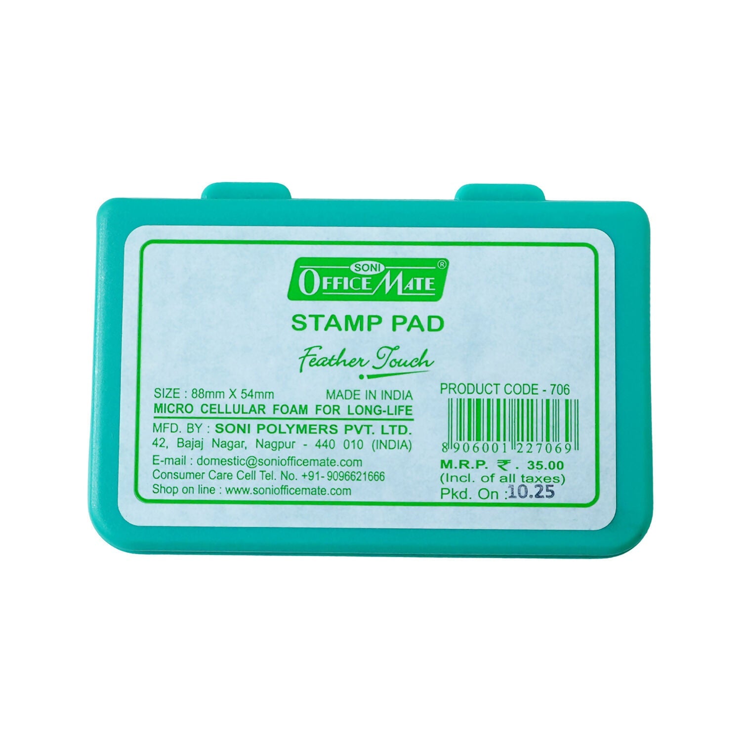 Officemate Small Stamp Pad Feather Touch Green Ink Long-Life Micro Cellular Foam (88cm x54cm)