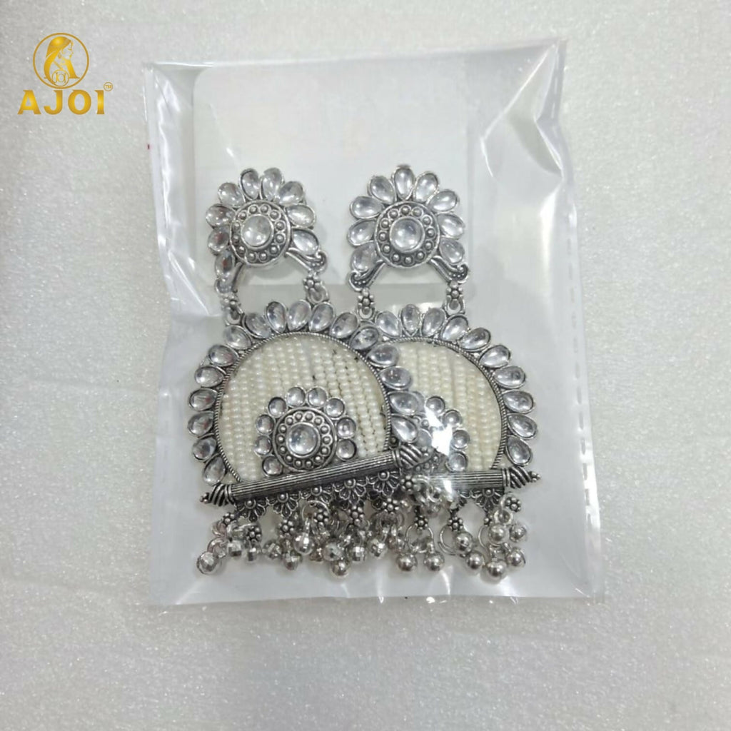 Traditional Oxidized Silver Jeco Chandbali Earrings