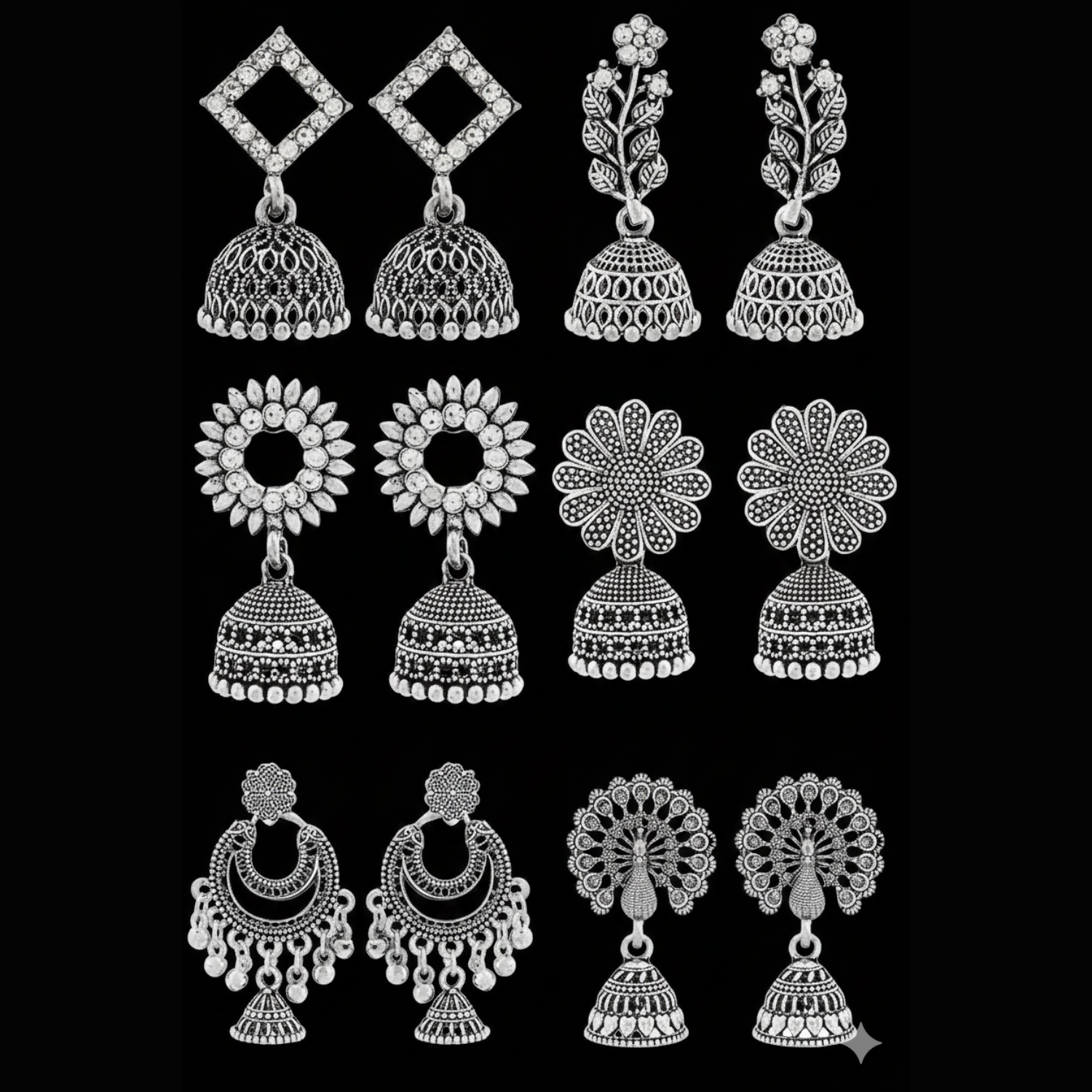  Traditional Oxidised Silver Jhumka Earrings Set - in-use lifestyle shot
