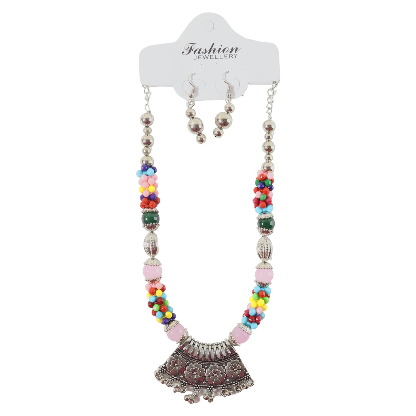 Oxidised traditional chain detail of multicolor beaded necklace set