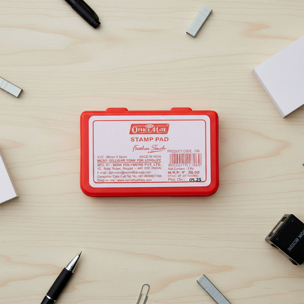 Officemate Small Stamp Pad Feather Touch Red Ink Long-Life Micro Cellular Foam (88cm x54cm)