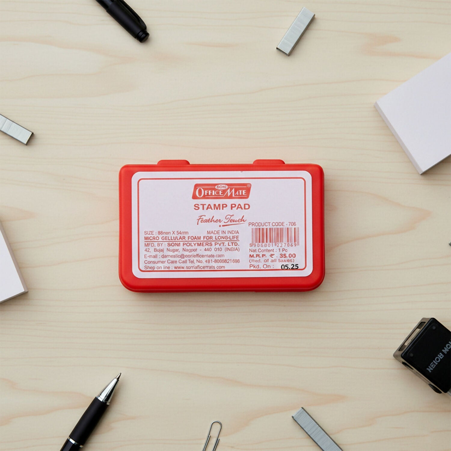 Officemate Small Stamp Pad Feather Touch Red Ink Long-Life Micro Cellular Foam (88cm x54cm)