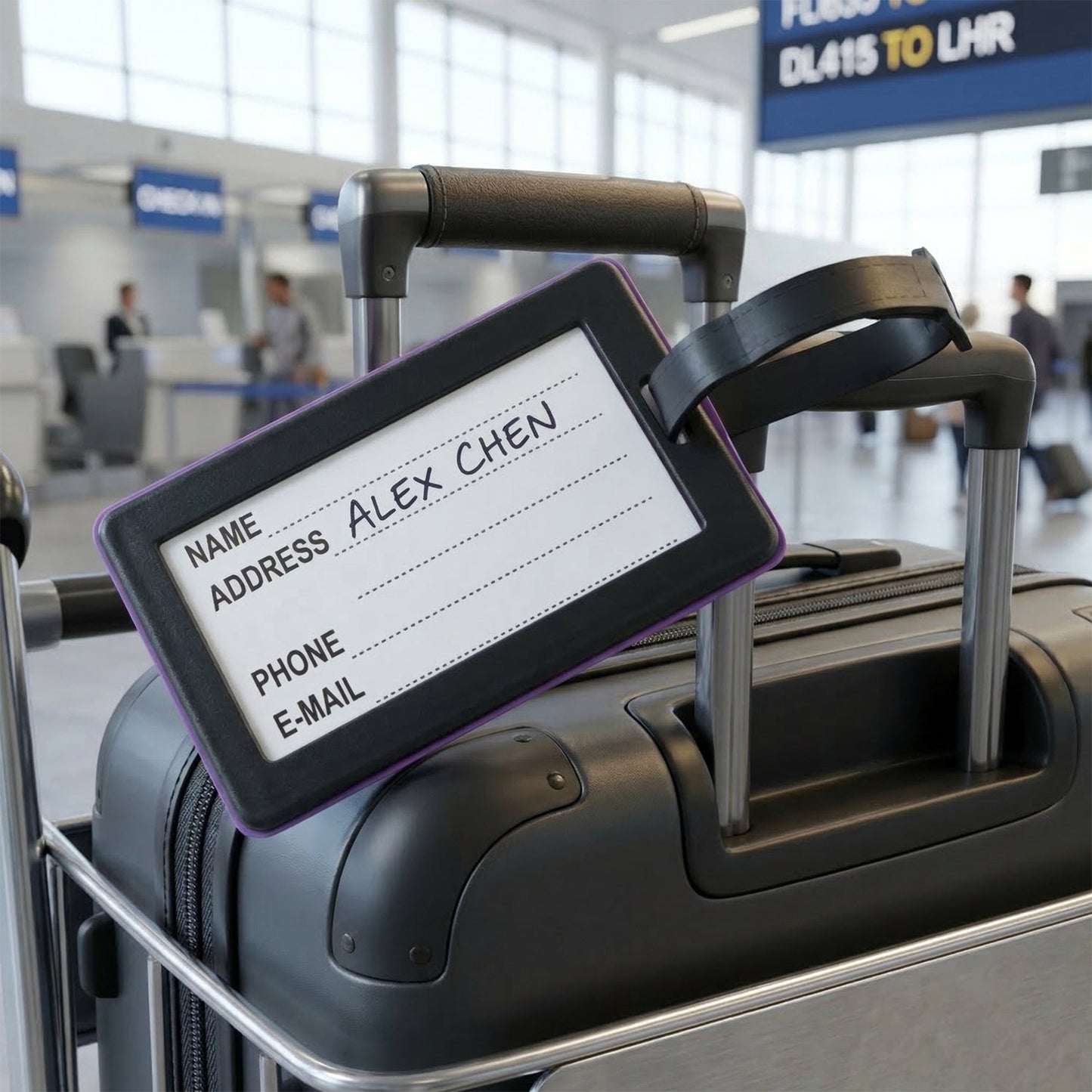 bold luggage identification tag for travel bags