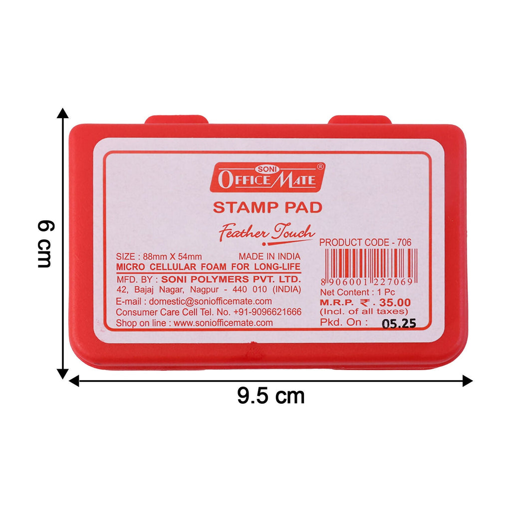 Officemate Small Stamp Pad Feather Touch Red Ink Long-Life Micro Cellular Foam (88cm x54cm)