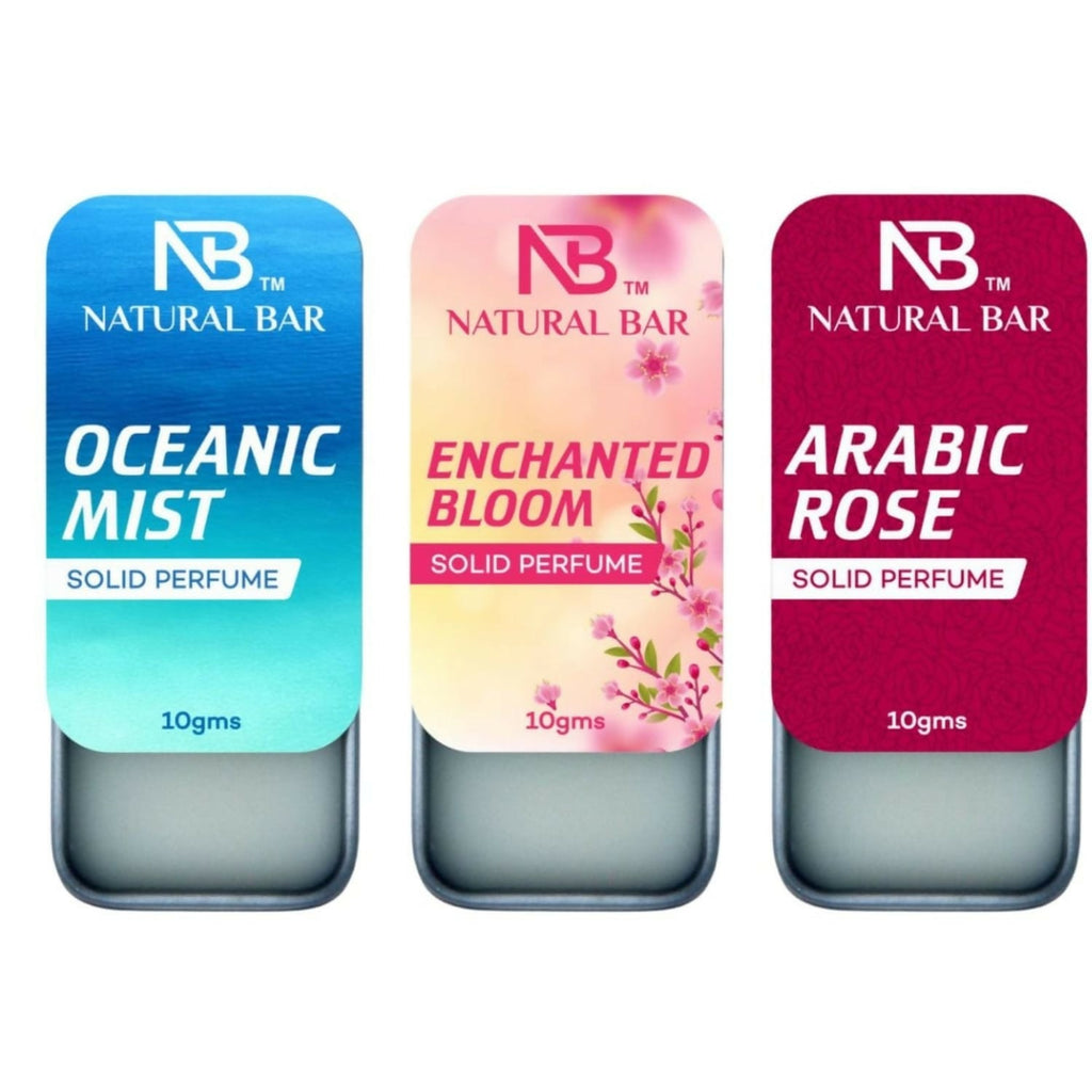 Oceanic Mist, Arabic Rose And Enchanted Bloom Solid Perfume Combo, Alcohol Free Cologne Strong & Lasting Fragrance, Gifting for Him & Her (10gms/3Pc)
