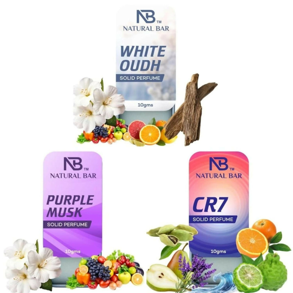 Cr7, White Oud And Purple Musk Solid Perfume Combo, Alcohol Free Cologne Strong & Lasting Fragrance, Gifting for Him & Her (10gms/3Pc)