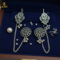 Oxidized Silver Ethnic Chain Drop Earrings for Women | Antique Tribal Boho Long Earrings