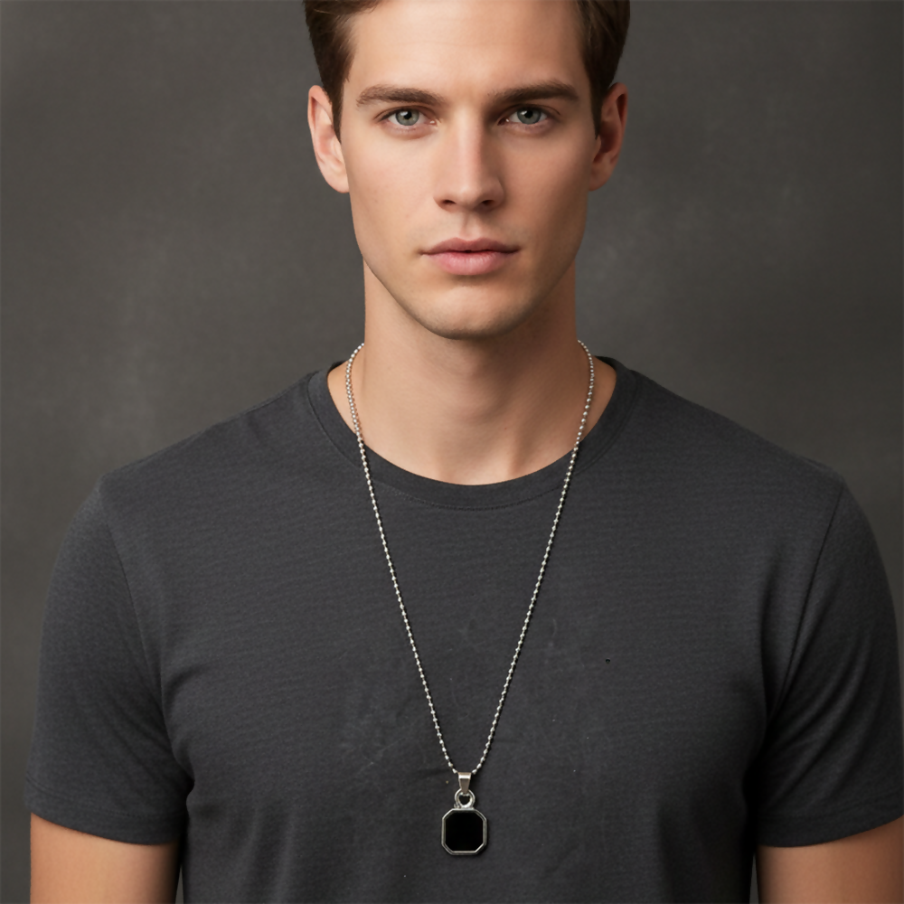 Octagon Shape Black Inlay Pendant Necklace for Men