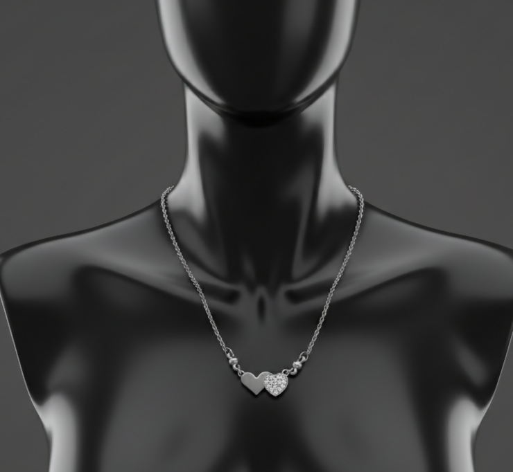 Silver plated Double Heart Pendant Necklace in Sterling For women and girls