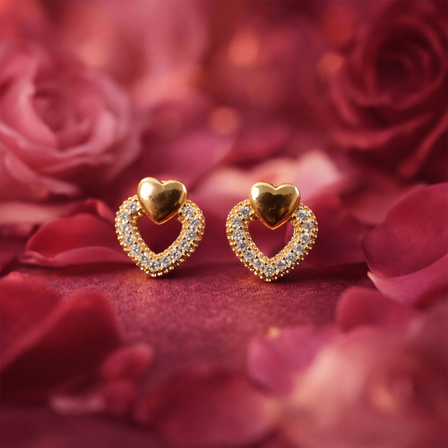 Heart Design Stud Earrings with Crystal-Style Accents For Woman & Girl