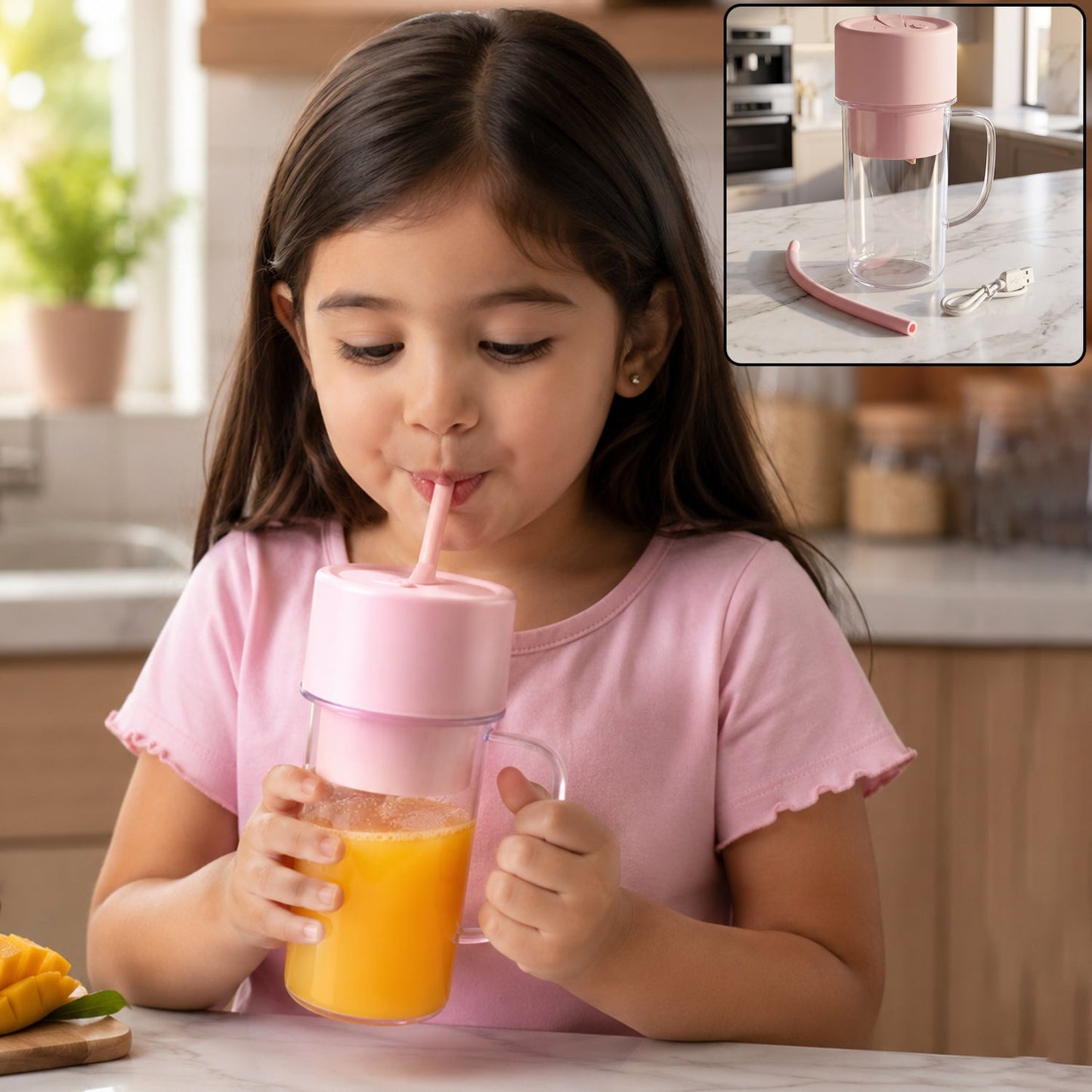 Portable Kitchen Juicer 340 ML USB Rechargeable Blender for Home (1 Pc)