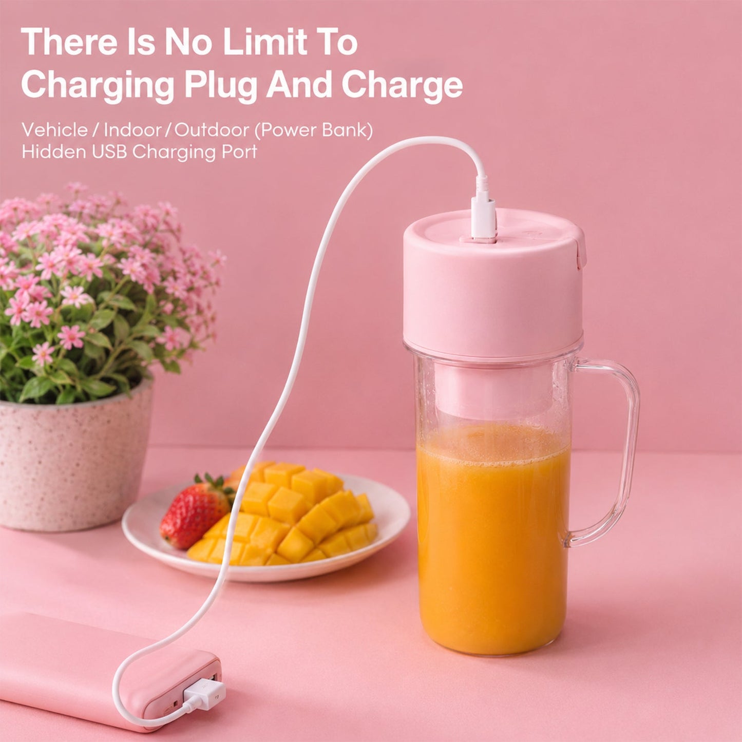 Portable Kitchen Juicer 340 ML USB Rechargeable Blender for Home (1 Pc)