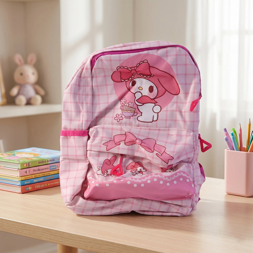 Cute Bow and Bunny Design Backpack – (1 Pc, 13 Inch)