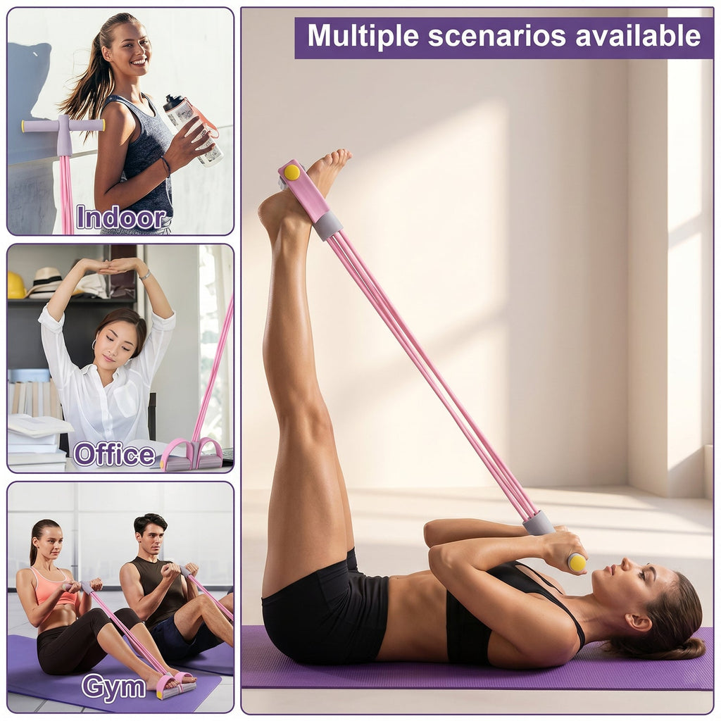 Portable Pull Rope Resistance Exerciser with Foot Pedal Support (1 Pc)