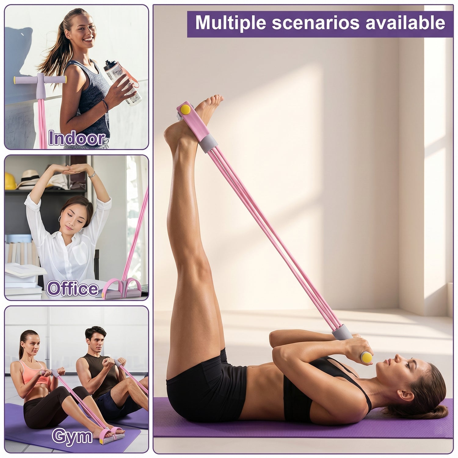Portable Pull Rope Resistance Exerciser with Foot Pedal Support (1 Pc)