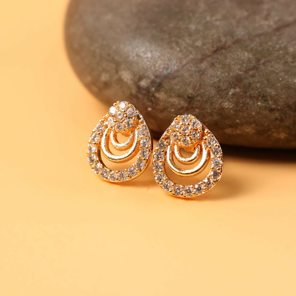 Gold Finish Teardrop Crystal Stud Earrings for Women – Elegant Party Wear Pair