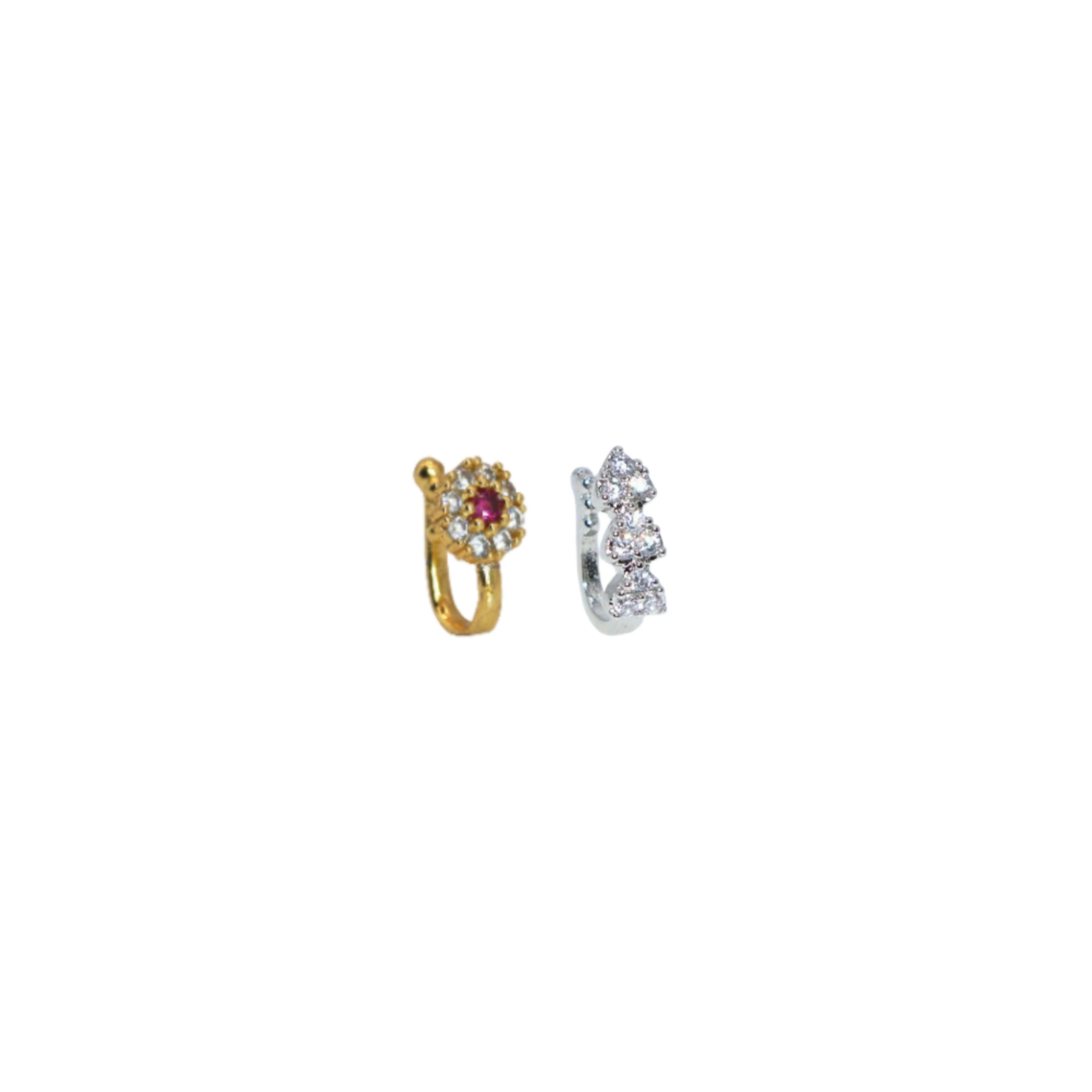 Silver & Gold Plated Non-Pierced Designer Nosepin Combo Pack of 2