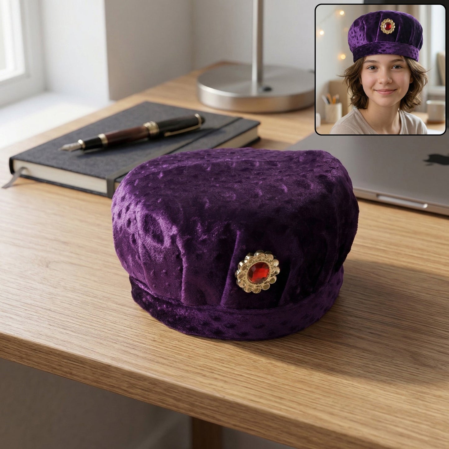 Premium velvet boys cap with stone brooch and traditional style