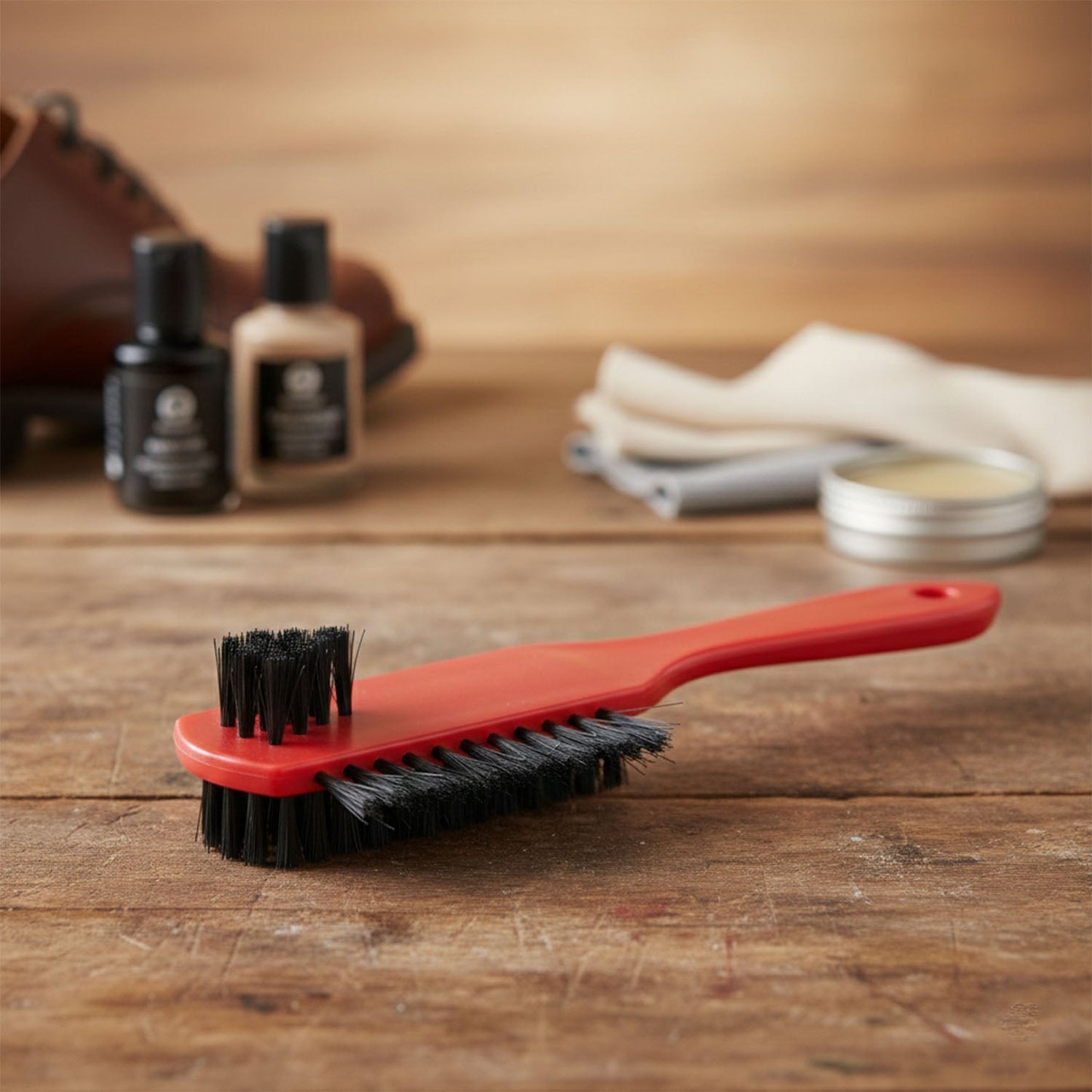 Shoe cleaning brush showing dual-sided bristles for thorough footwear cleaning