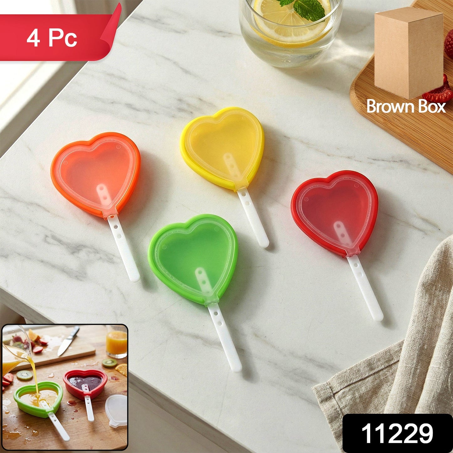 Four-piece silicone mold set ideal for ice candies and popsicles