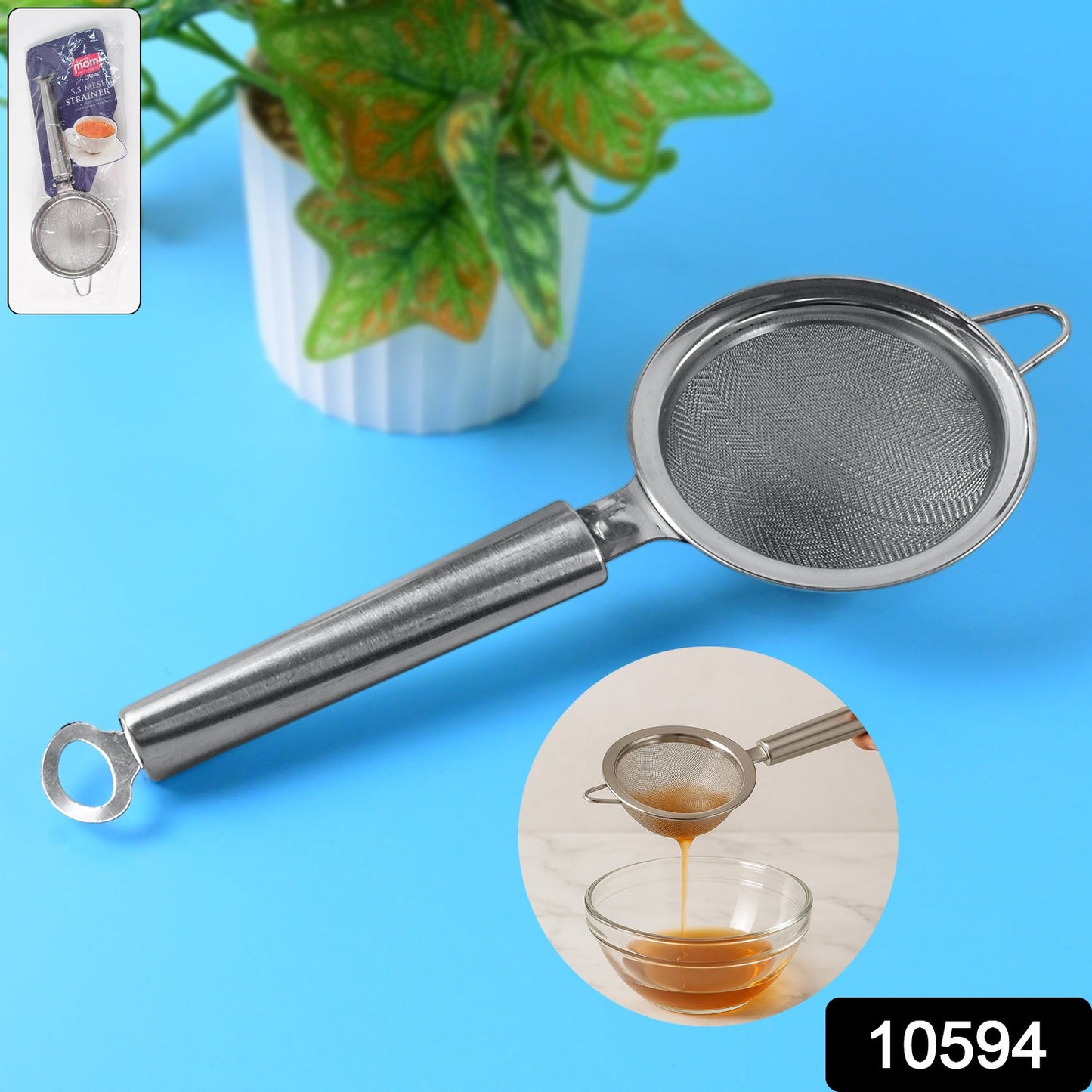 Close-up view of fine stainless steel mesh strainer screen