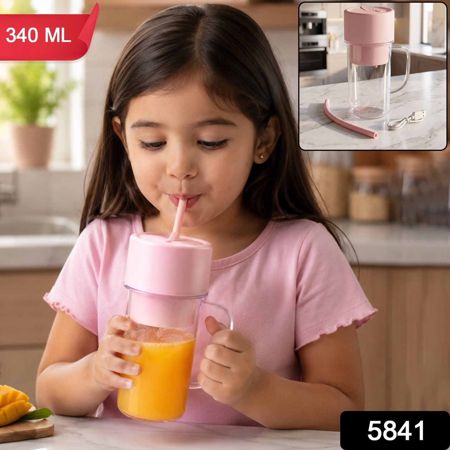 Portable Kitchen Juicer 340 ML USB Rechargeable Blender for Home (1 Pc)