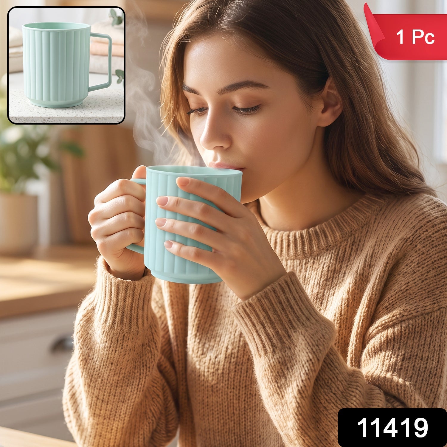 Durable plastic mug with sturdy grip handle, 1 piece