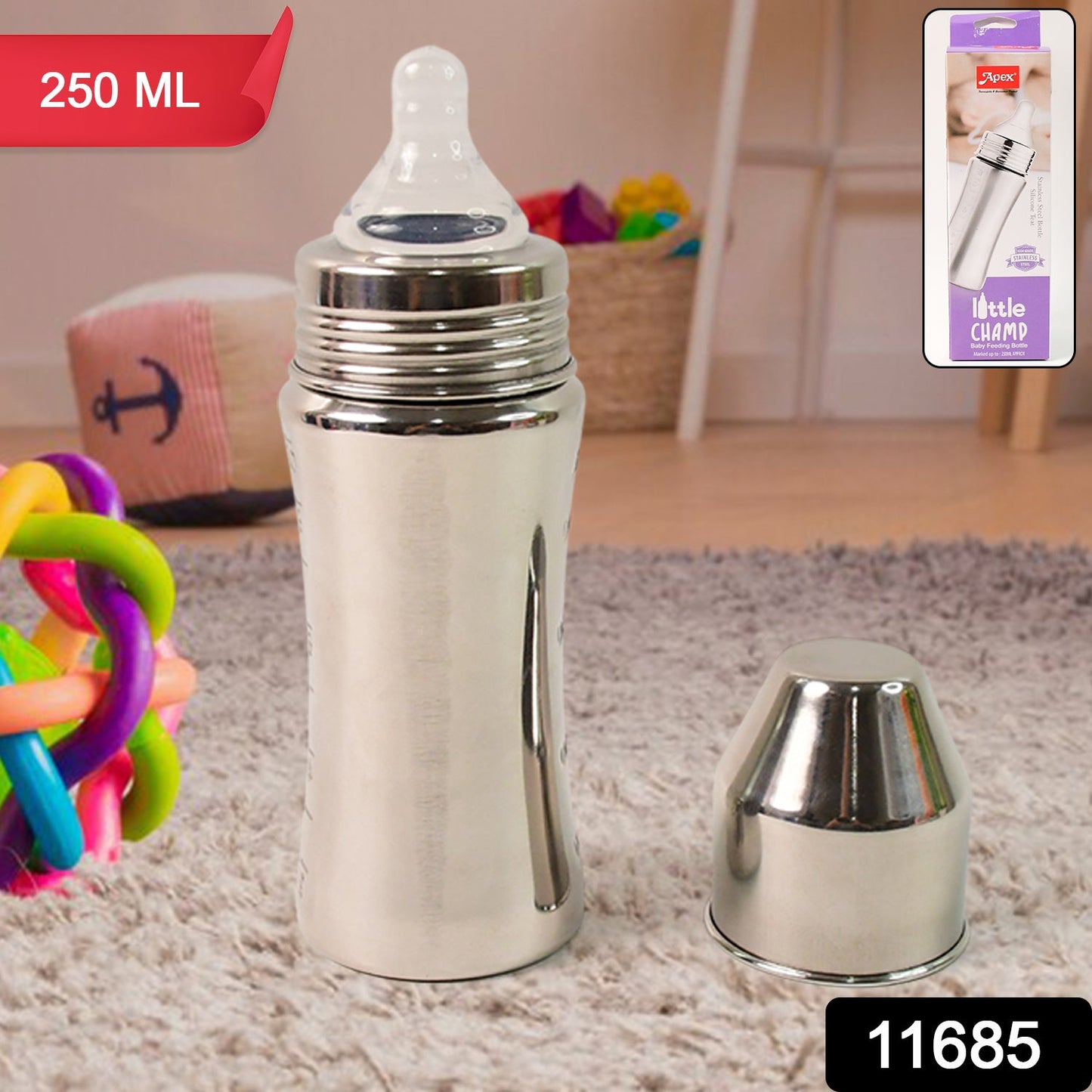 Little Champ baby feeding bottle made of premium stainless steel for safe feeding