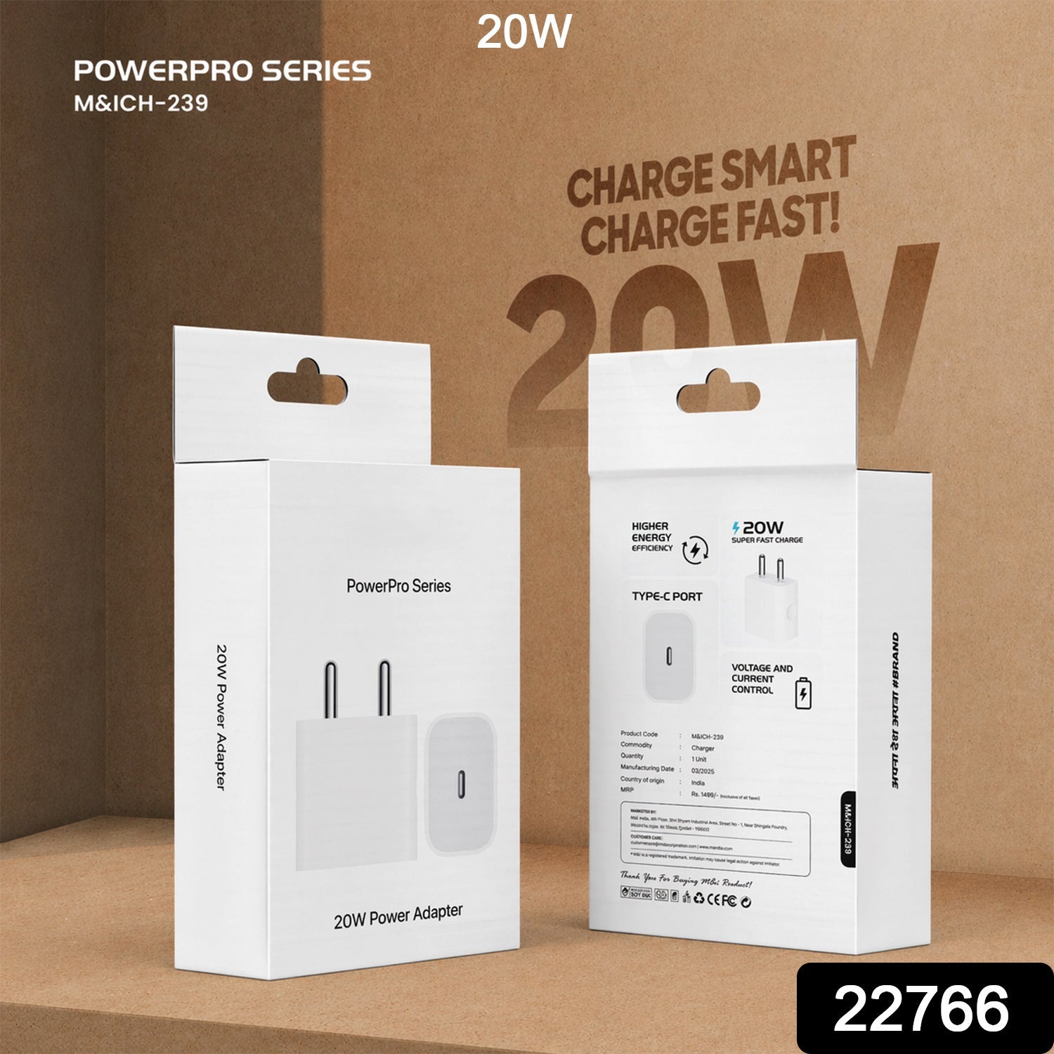 PowerPro Series 20W Fast Charging USB Type-C Power Adapter (1 Pc)