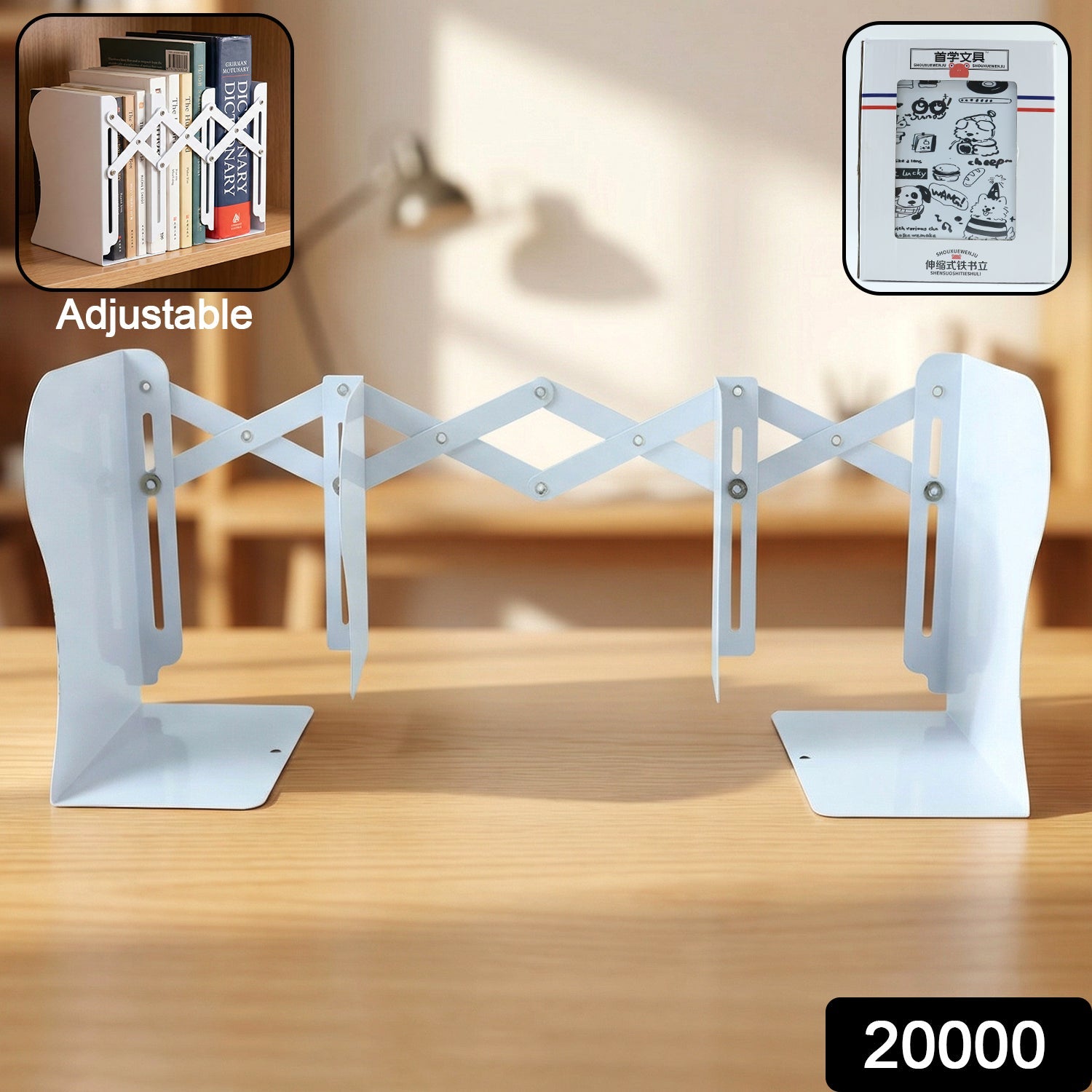 Close-up of iron adjustable book holder on desk