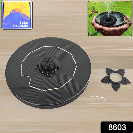 Close-up of the solar floating water fountain's modular design with multiple nozzle options.