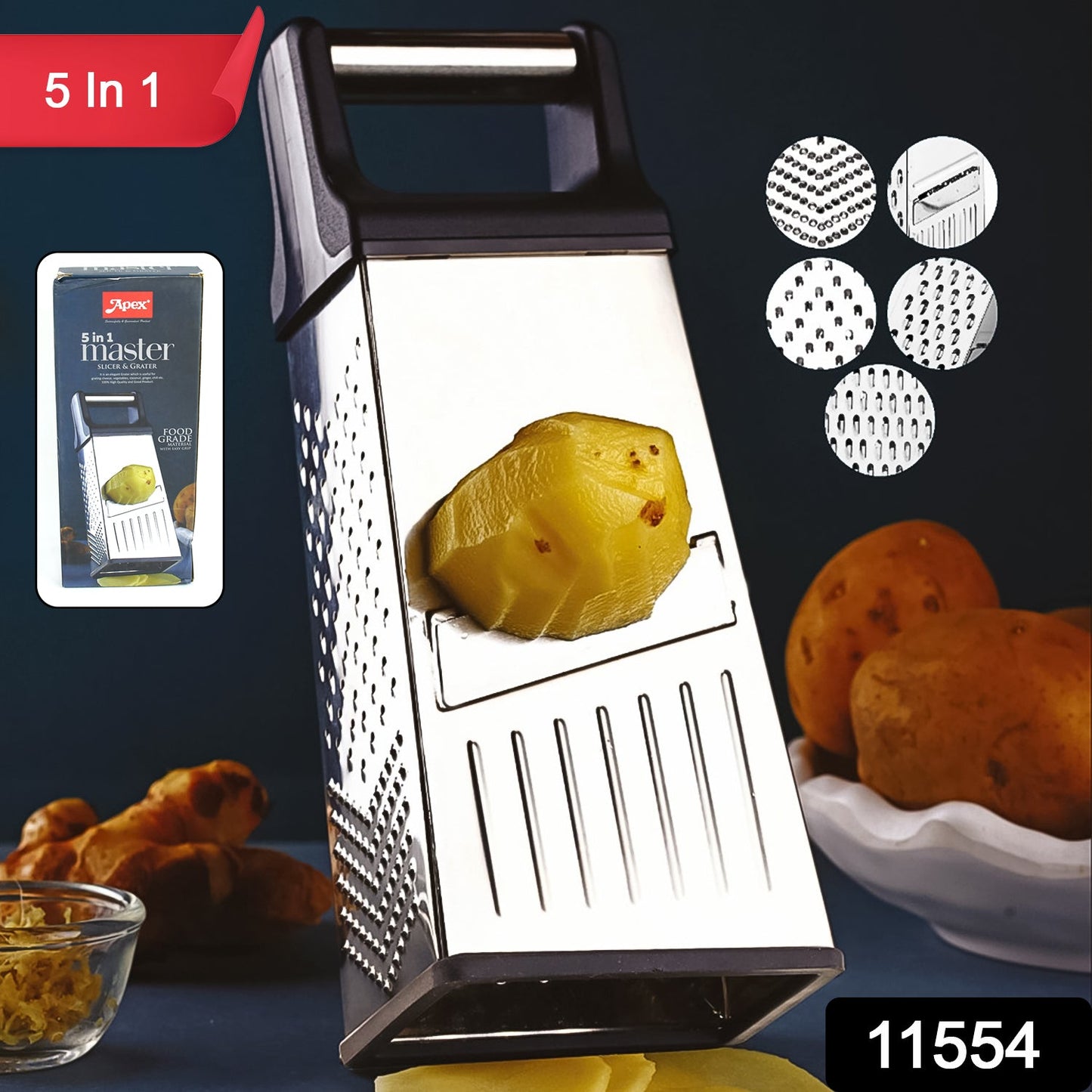 Side view of Apex multipurpose slicer and grater with stainless steel blades