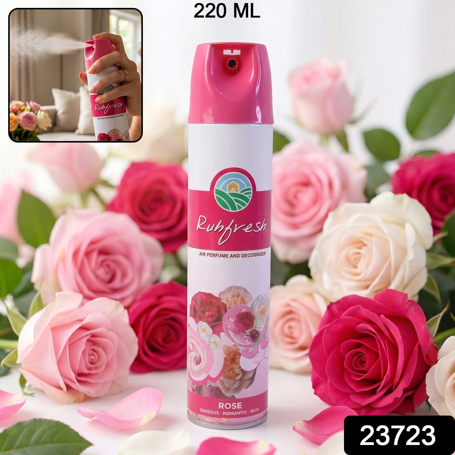 Rose air perfume and deodorizer spray bottle