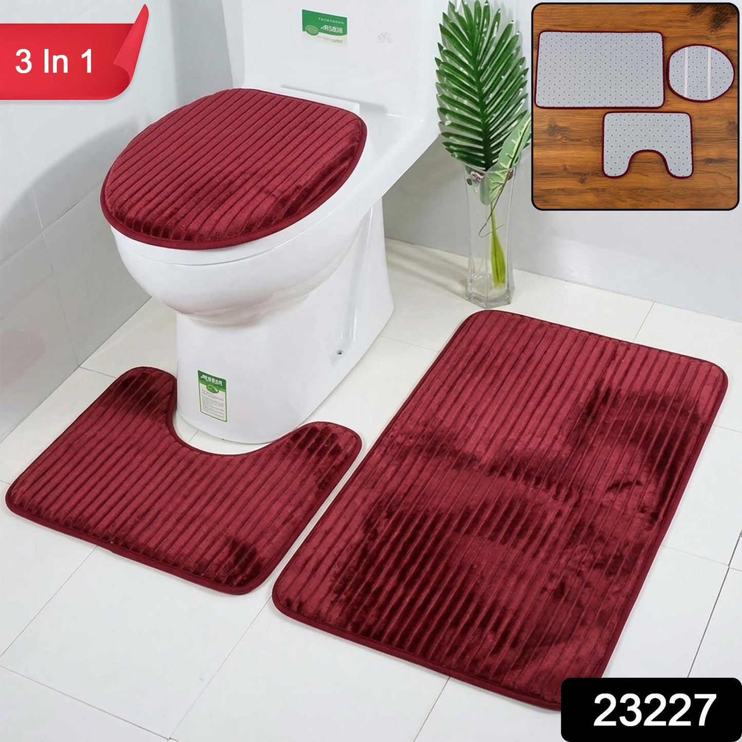 Three piece bathroom mat set in assorted colours