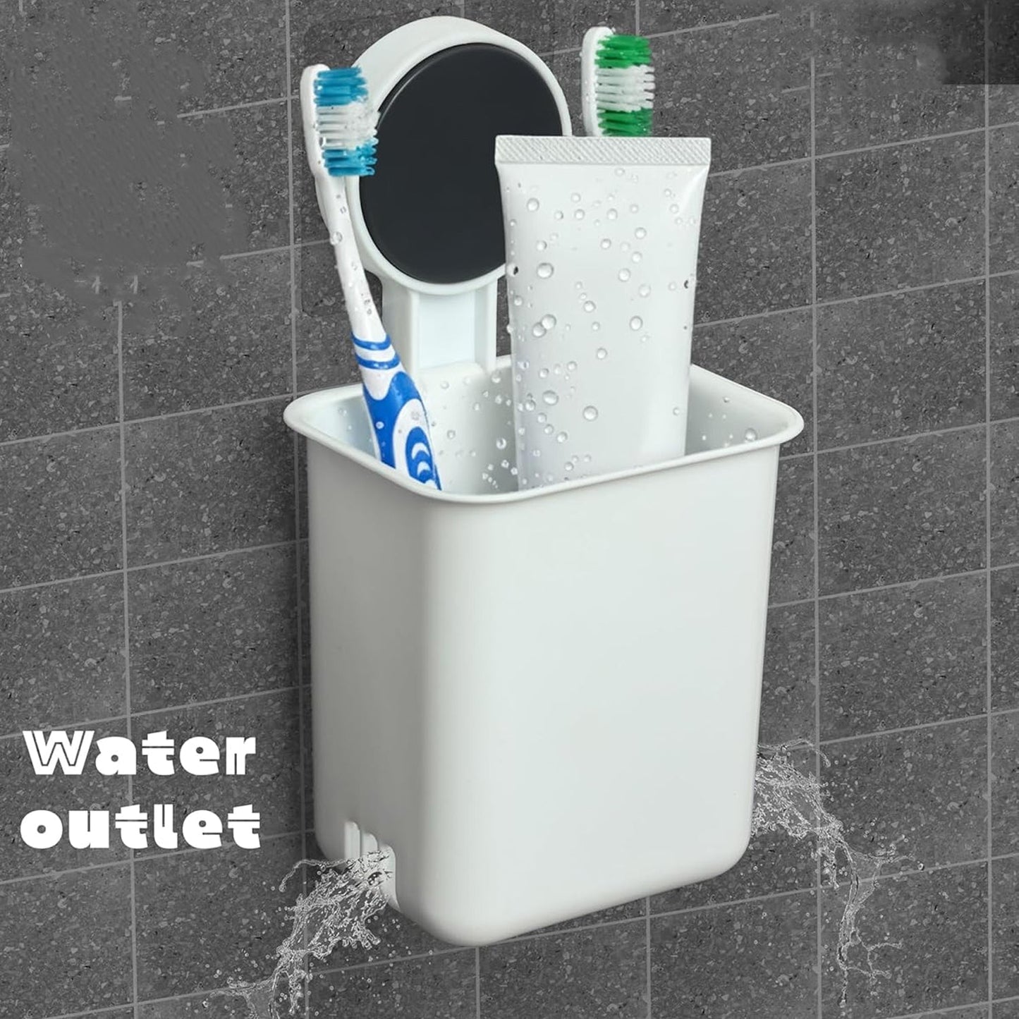 Close-up of adhesive backing installation for wall mounted toothbrush holder