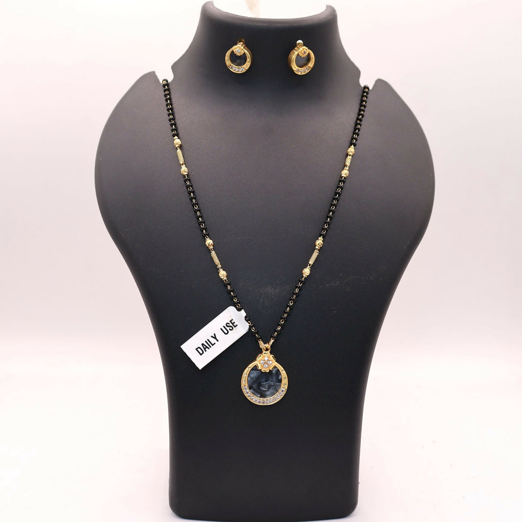 Gold Plated AD Circular Stud Earrings and mangalsutra with Grey Stone for women
