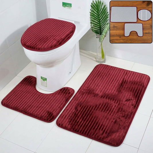 3 in 1 anti slip bathroom mat set with contour mat and lid cover