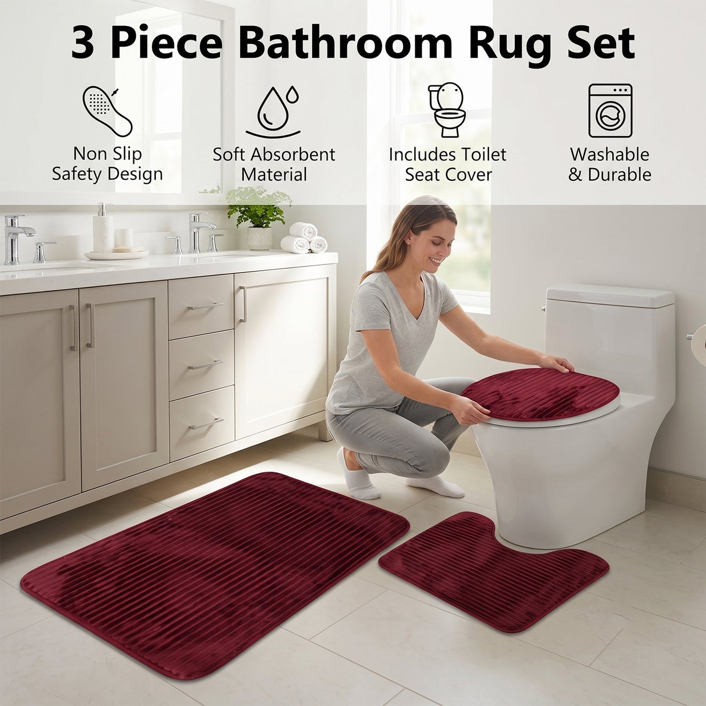 Contour mat fitted around the toilet base