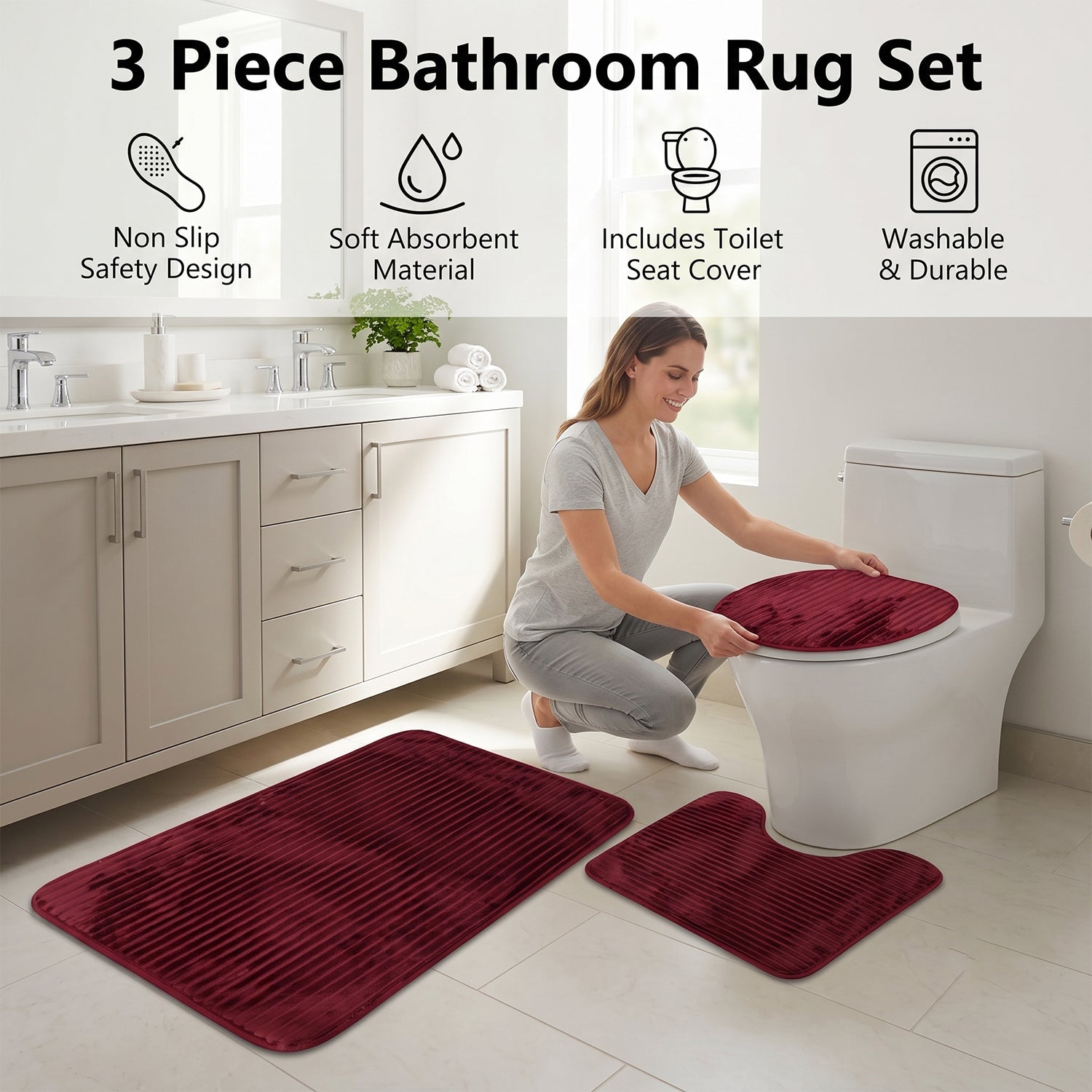 Contour mat fitted around the toilet base