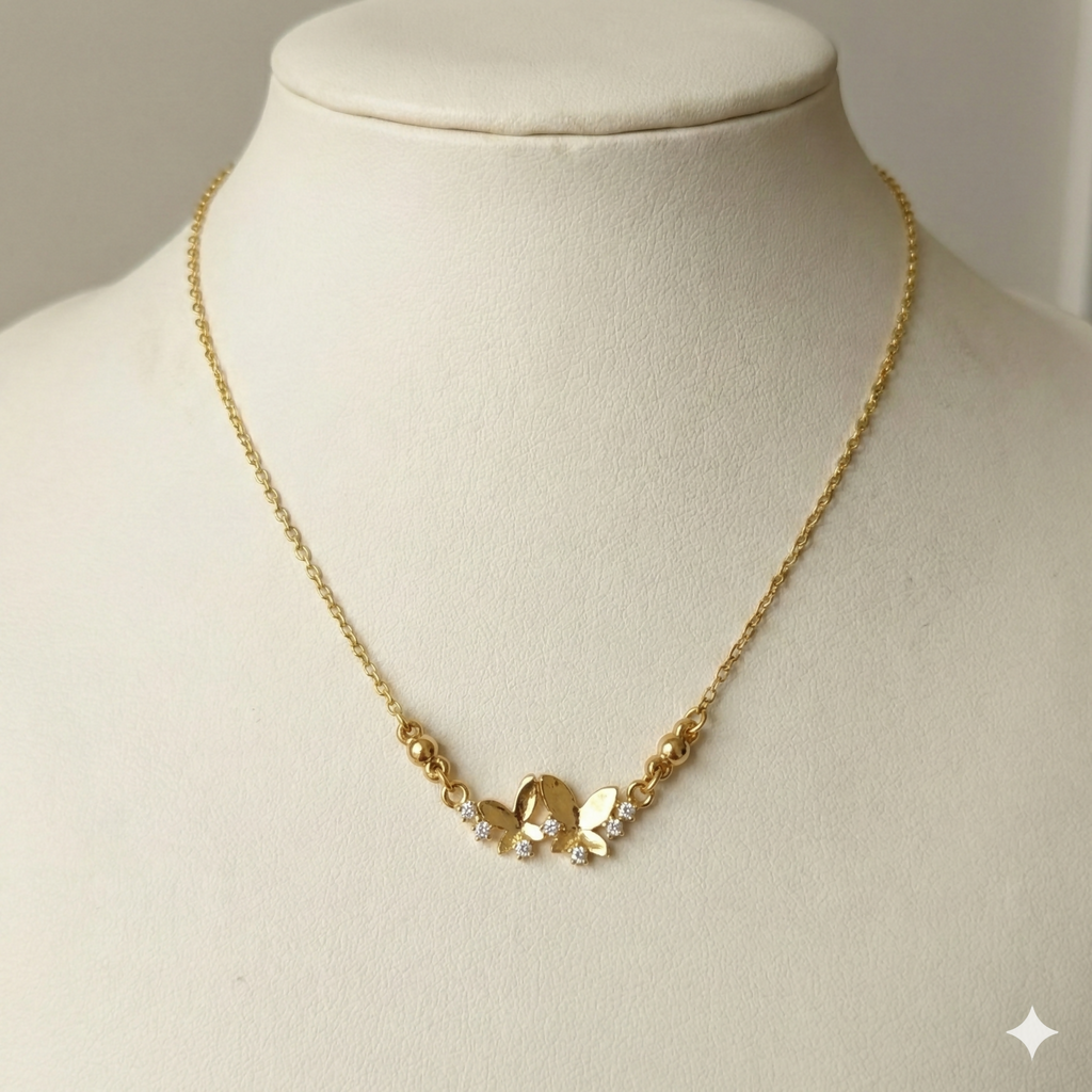 Gold Double Butterfly Necklace with AD For women and girls