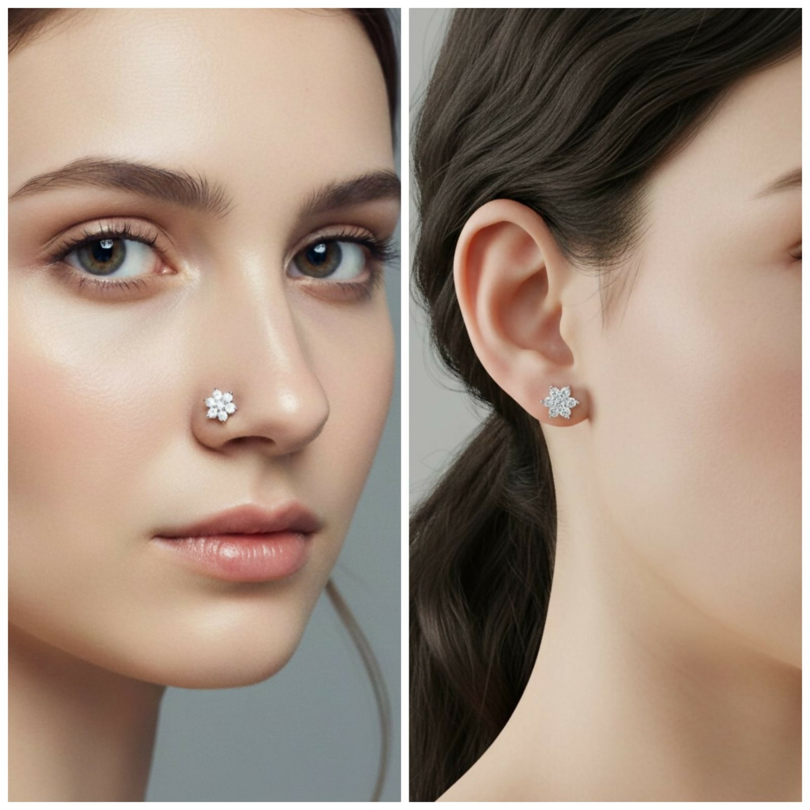 Silver Plated Crystal Flower Flat Back AD Stud Earring Pack of 1 PCS