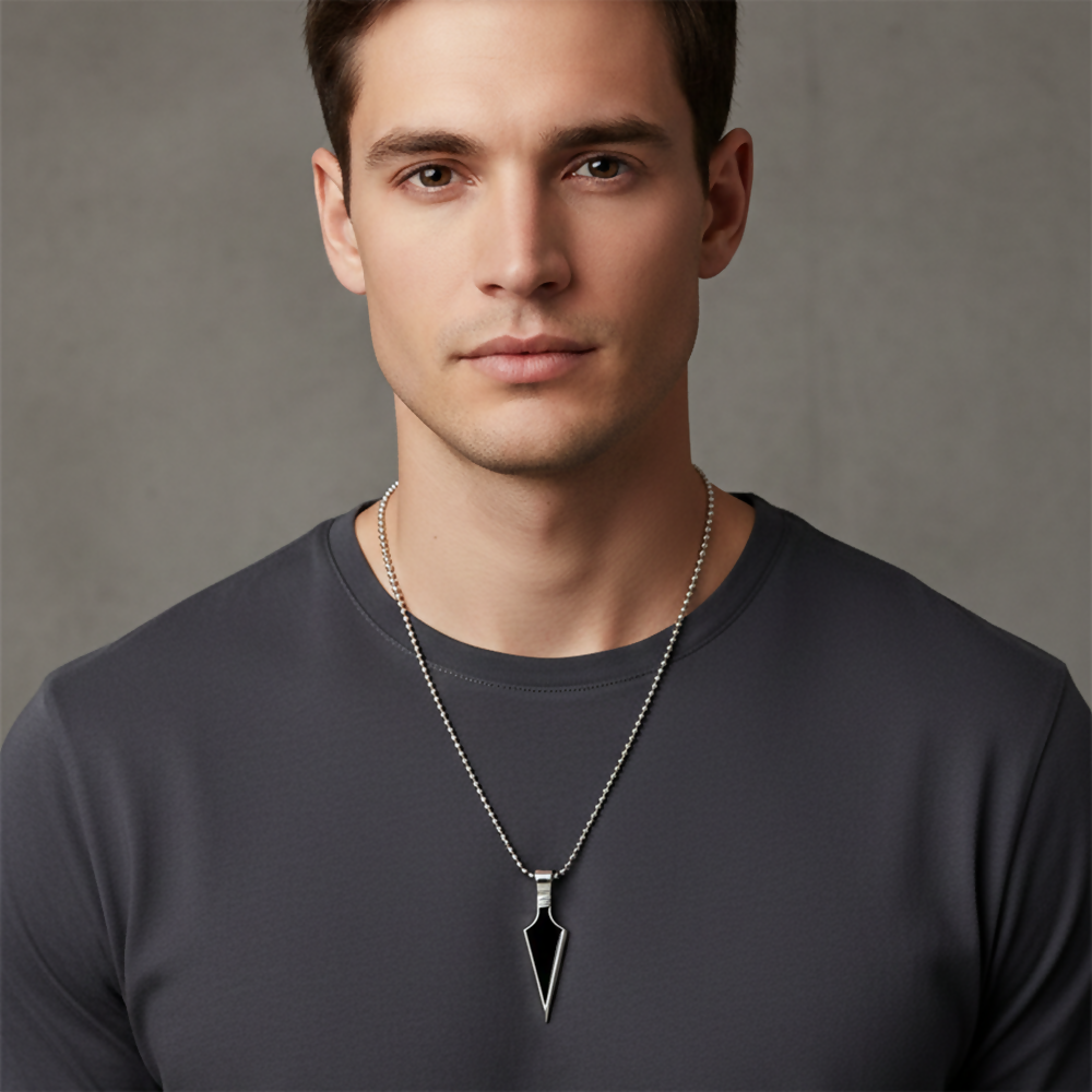 Modern Arrowhead Black & Silver Pendant Necklace for Men