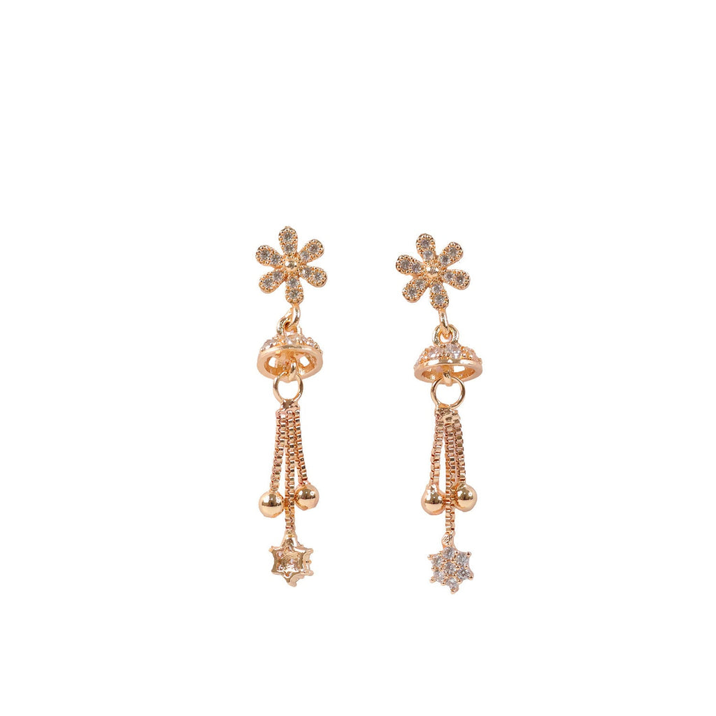 Sparkling Starburst Drop Earrings – Rose Gold Floral Dangles