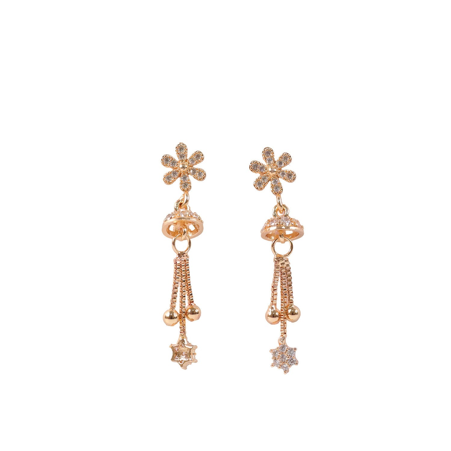 Sparkling Starburst Drop Earrings – Rose Gold Floral Dangles