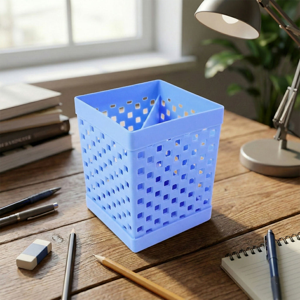 Square Pen Stand for Desk Organization with Open Design for Pens, Pencils and Stationery Use